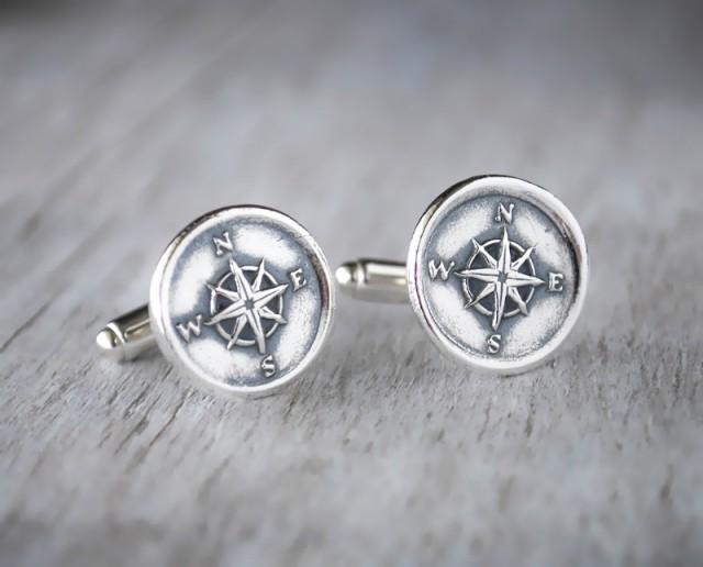 Compass Cufflinks Sterling Silver Nautical CuffLinks Wax Seal Cuff
