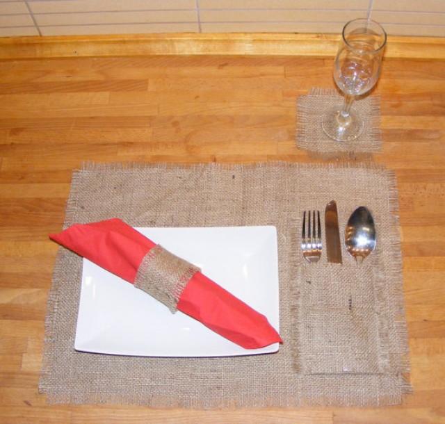 Rustic Wedding Table Setting With Rustic Cutlery Holder, Coaster