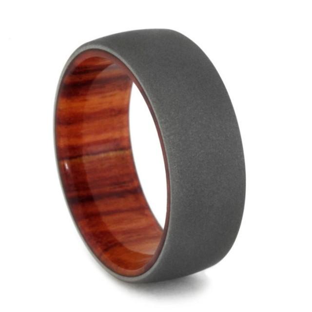Tulip Wood Men's Wedding Ring W Sandblasted Titanium Finish, Wood