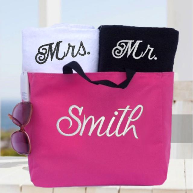 Couples Towel And Tote Gift Set! Wedding Gift, Bridal Shower, His And