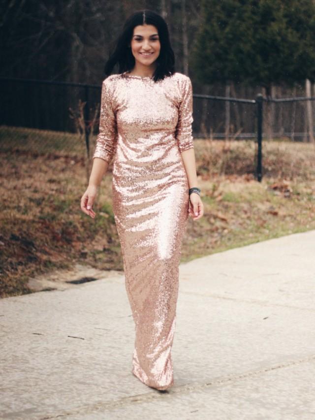 Floor Length Sequin Dress Gold Sequin Dress Bridesmaid