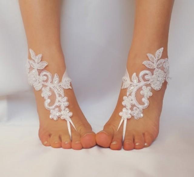 White Ivory Lace Barefoot Sandals Wedding Barefoot Flexible Wrist