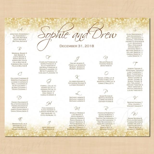White Gold Sparkles Seating Chart Poster, Table Number & Alphabetical
