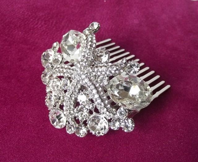 Beach Wedding Bridal Hair Comb Crystal Starfish Wedding Hair Comb