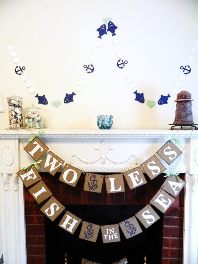 Two Less Fish In The Sea Banner Nautical Wedding Decor Couples
