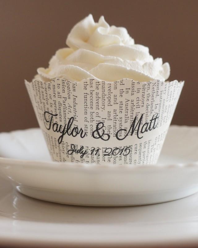 Cupcake Wrappers Scalloped Edge Custom Names And Date Wedding