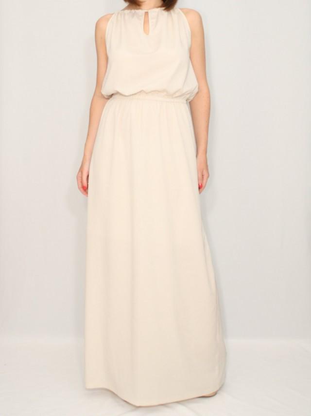 Long Beige Dress Bridesmaid Dress Chiffon Maxi Dress Keyhole Dress