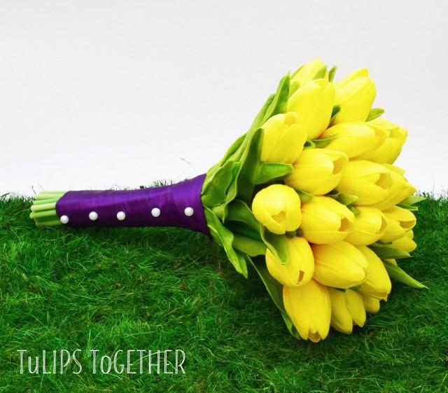 Yellow Real Touch Tulip Wedding Bouquet Ready For Quick Shipment 2 Dozen Tulips Customize Your