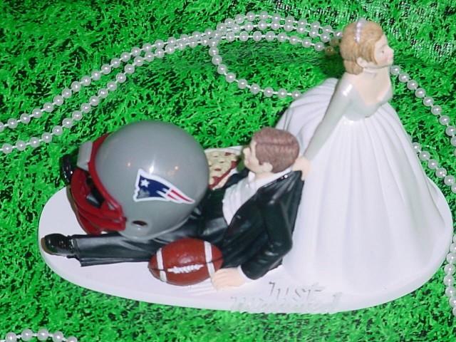 New England Patriots Cake Topper Bride Groom Wedding Funny Football Theme 