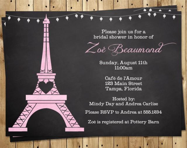 Paris, Bridal Shower, Invitation, Chalkboard, Eiffel Tower, Purple