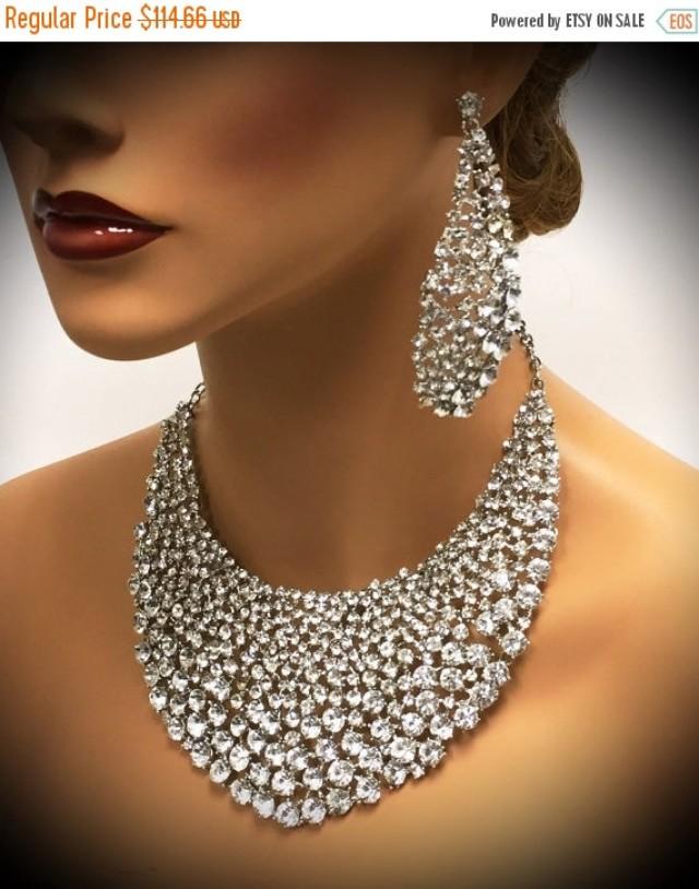 Bridal Jewelry Set Wedding Jewelry Bib Necklace Earrings Chunky Rhinestone Crystal Bib