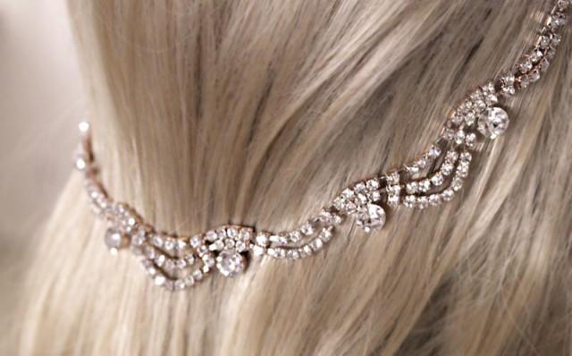 Rose Gold Bridal Headband Wedding Headpiece Rhinestone Wave
