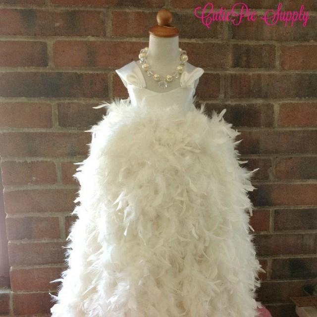 Couture Feather Flower Girl Feather Dress White Or Ivory Tutu Baptism