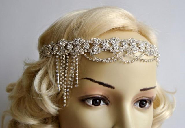 Luxury Rhinestone Flapper Gatsby Headband Chain 1920s Wedding Crystal Headband Headpiece 