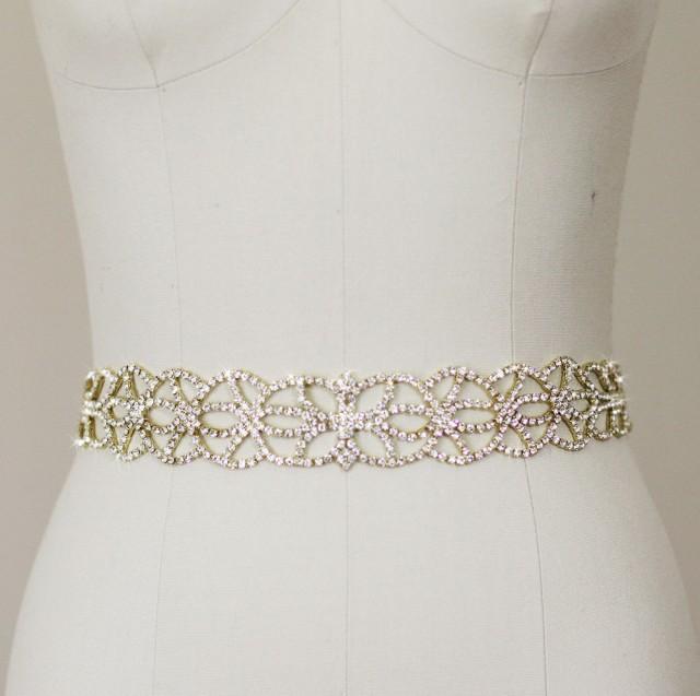 SALE Gold Wedding Dress Belt Sash Gold Crystal Beaded Bridal Belt