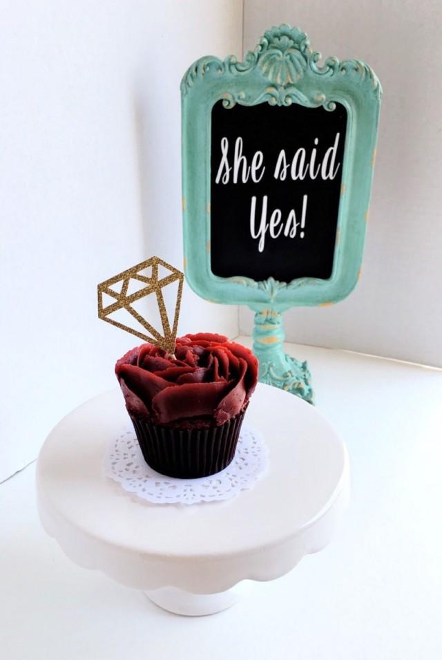 Glitter Gold Diamond Toppers, Cupcake Diamond Toppers, Gold Party