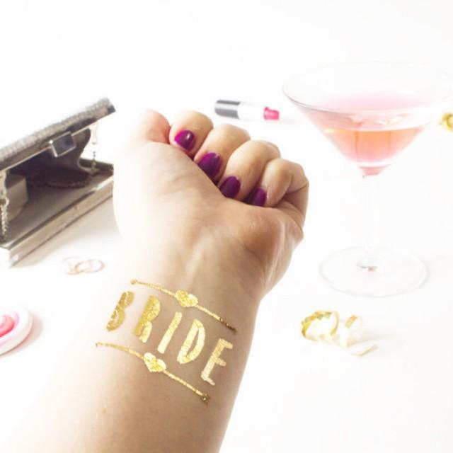Gold Bride Temporary Tattoo, Individually Packaged Gold Foil Party