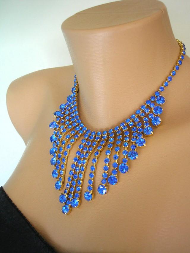 Cobalt Blue Necklace Crystal Statement Necklace Gatsby Jewelry