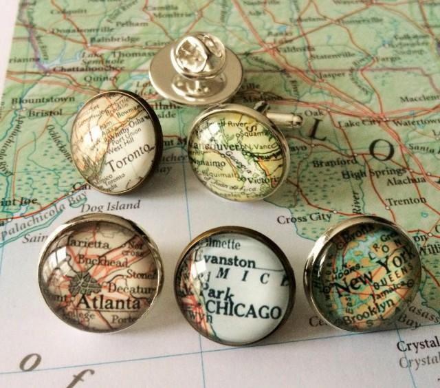 Custom MAP TIE TACK / Personalized Tie Tack / Groomsmen Gift / You Pick