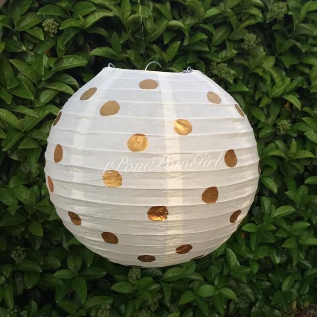 PAPER LANTERN / 1 Paper Lantern With Gold Polka Dots / Wedding Lanterns, Birthday, Nursery