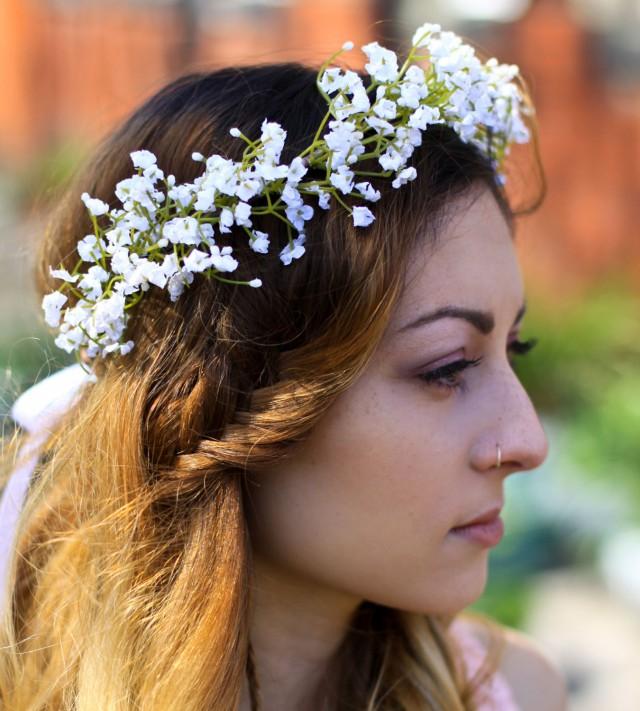 White Gypsophila Crown, Babys Breath Flower Crown, Babays Breath Hair