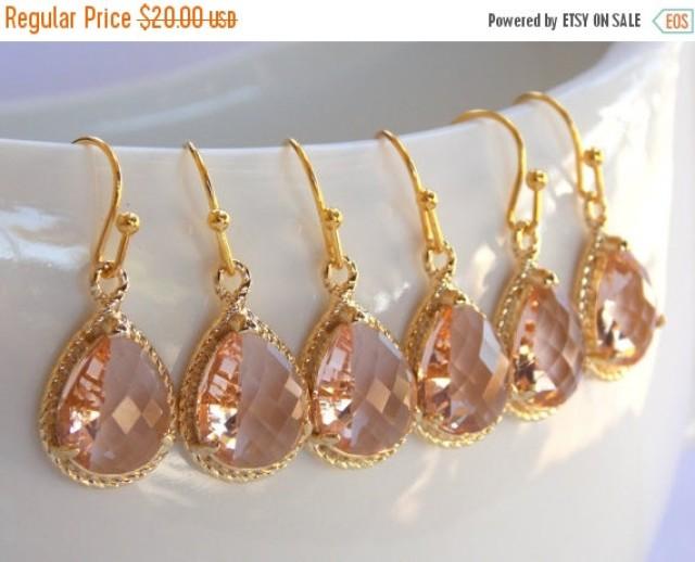 SALE Wedding Jewelry, Bridesmaid Jewelry, Peach, Champagne, Gold, Blush, Bridesmaid Earrings