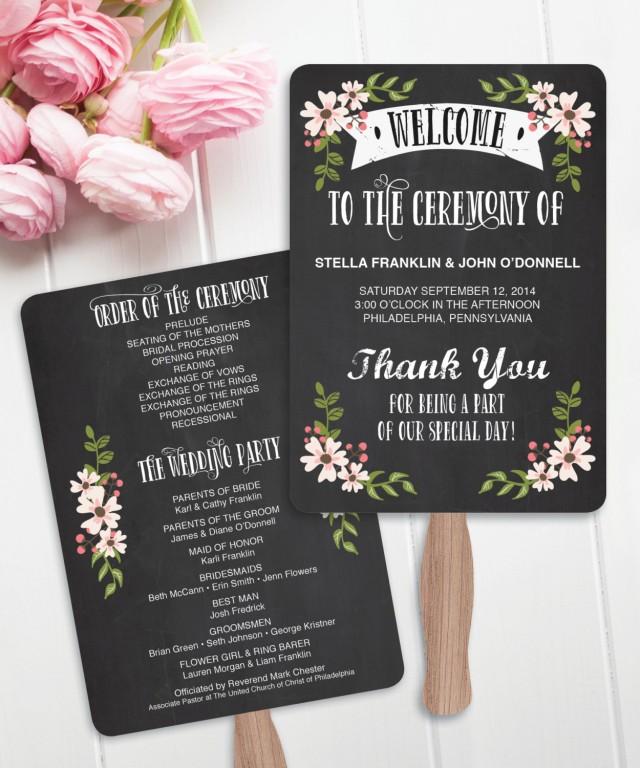 Diy Printable Wedding Fan Programs Country Bloom Chalk Wedding