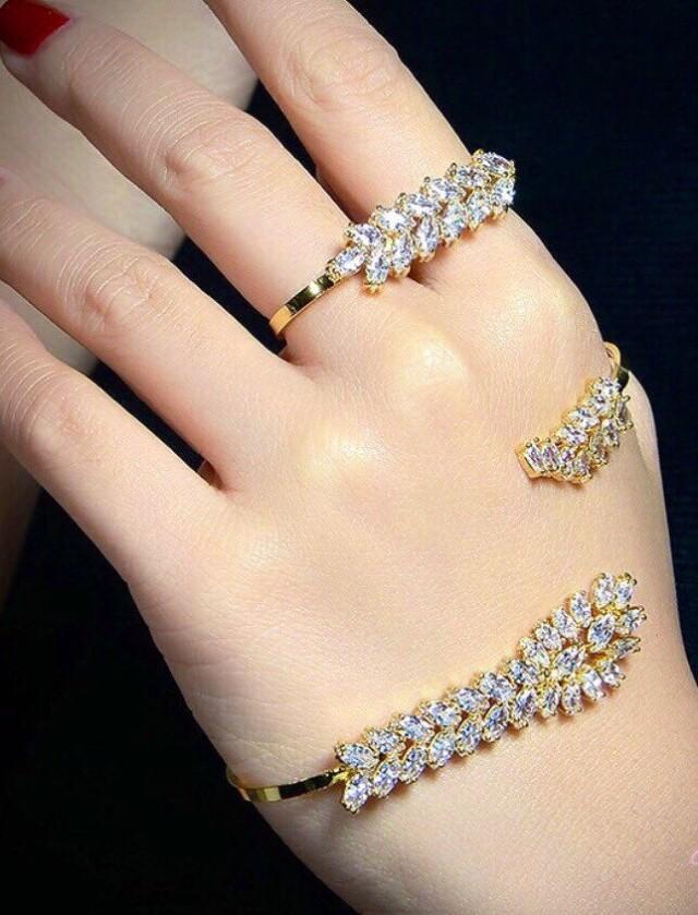 2 Piece Diamond Hand Bracelet, Wedding Jewelry Set, Palm Cuff Bracelet