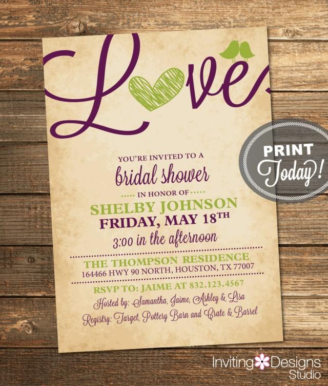 Bridal Shower Invitation Love Birds Heart Purple Apple Green Rustic Printable File Custom Order Instant Download 2519914 Weddbook