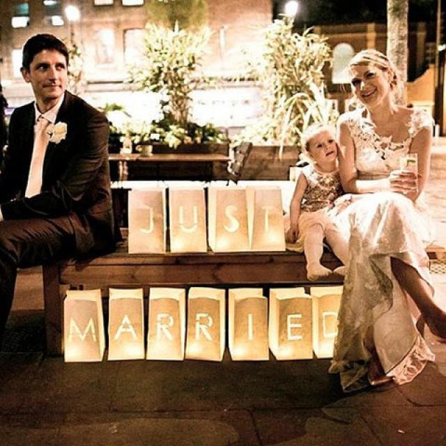 Just Married Wedding Table Decor Luminary Bags Sign Just Married Wedding Table Decor Luminary Bags Sign Candle Signs Lanterns Luminaries 2520199