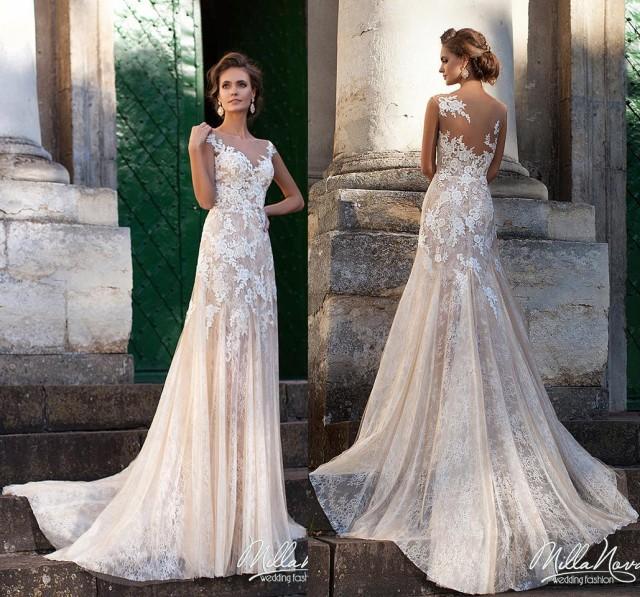 2016 Fashional Mermaid Wedding Dresses Lace With Appliques Blush