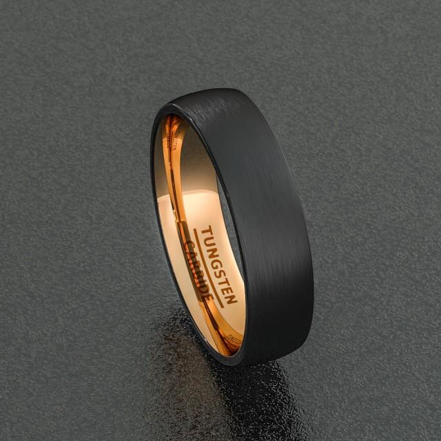 Mens Wedding Band 6mm Black Brushed Tungsten Ring Dome ...