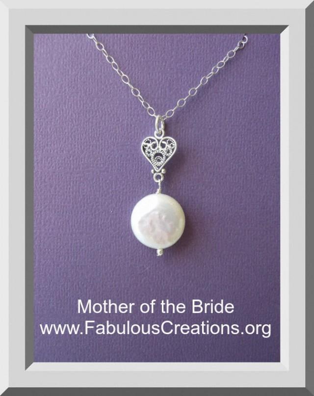 Mother Of The Bride Gift,Sterling Silver Heart Necklace, Pearl Necklace, Mothers Necklace