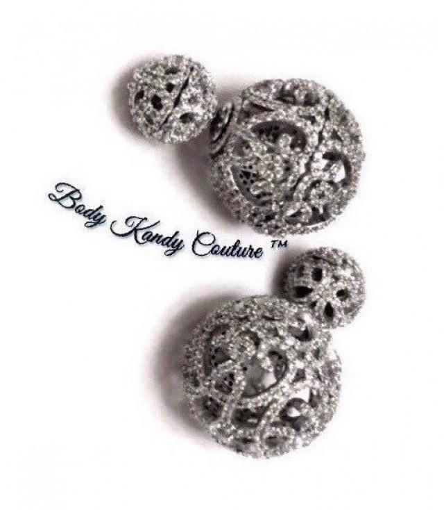 Double Filigree Ball Earrings, Vintage Bridal Earrings, Pave' Stud