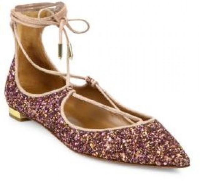 Aquazzura Christy Glitter LaceUp Flats 2520992 Weddbook