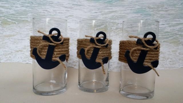 Set Of 3 Nautical Vase Centerpieces Anchor Navy Boating Boat