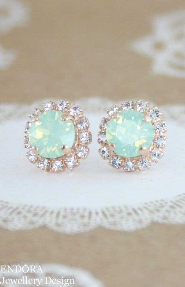 Mint Opal Earrings,mint Crystal Stud Earrings,mint Bridesmaid Earrings
