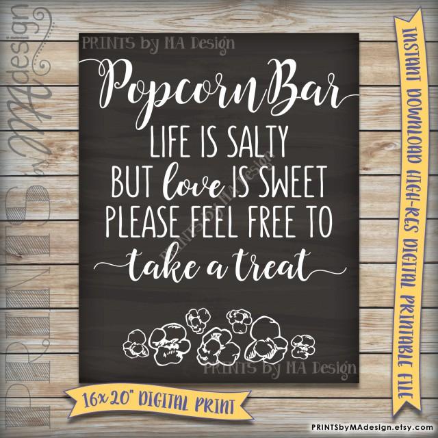 Popcorn Bar Sign Wedding Reception Poster Life Is Salty