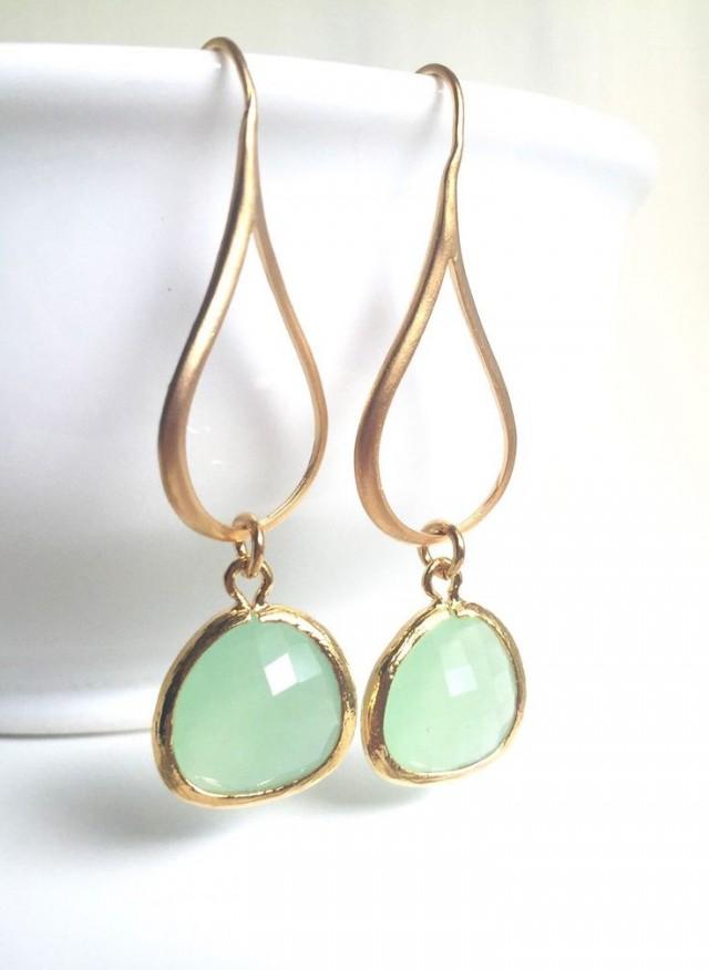 Bridesmaids Earrings In Mint And Gold. Dangle Earrings. Drop Earrings