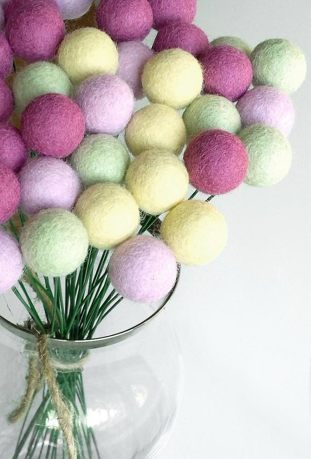 Lilac Green Billy Ball Flowers, Billy Buttons, Felt Craspedia Flowers