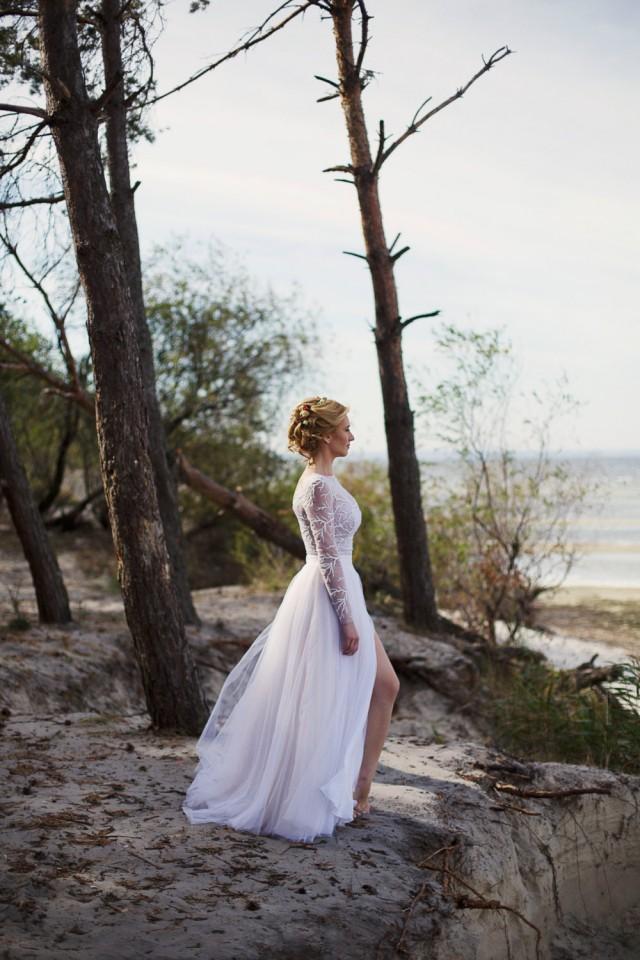 White And Nude Tulle Wedding Dress With Lace Wedding Dress Alina