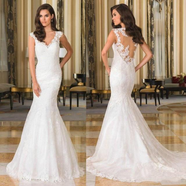 Elegant Justin Alexande Mermaid Fitted Wedding Dresses V Neck