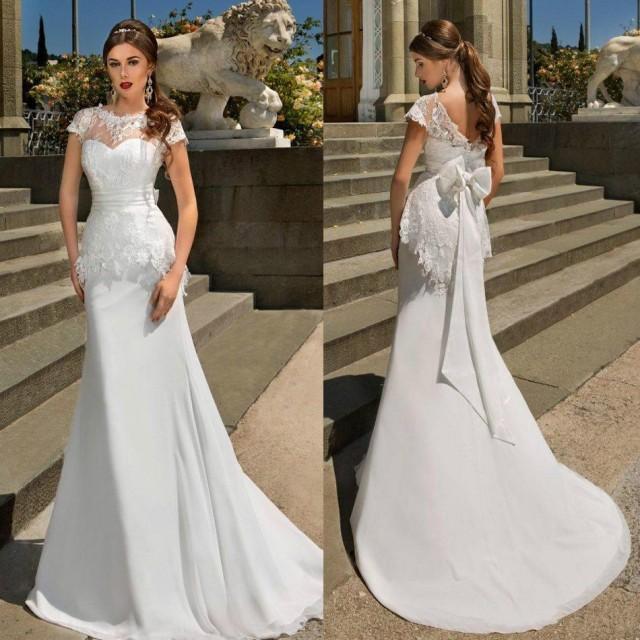 Vintage Lace 2016 Sheer Wedding Dresses Cap Sleeves Big Bow