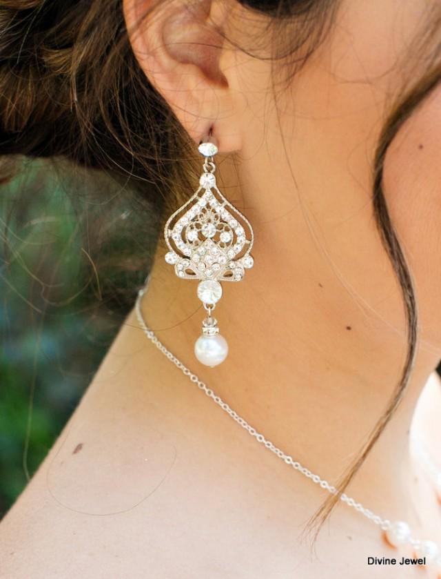 Bridal Earrings,Pearl Earrings,Chandelier Earrings,Ivory Or White Pearl