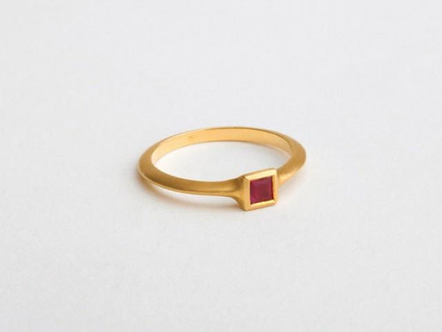 Minimalist Square Ruby Ring Ruby Engagement Gold Ring Dainty