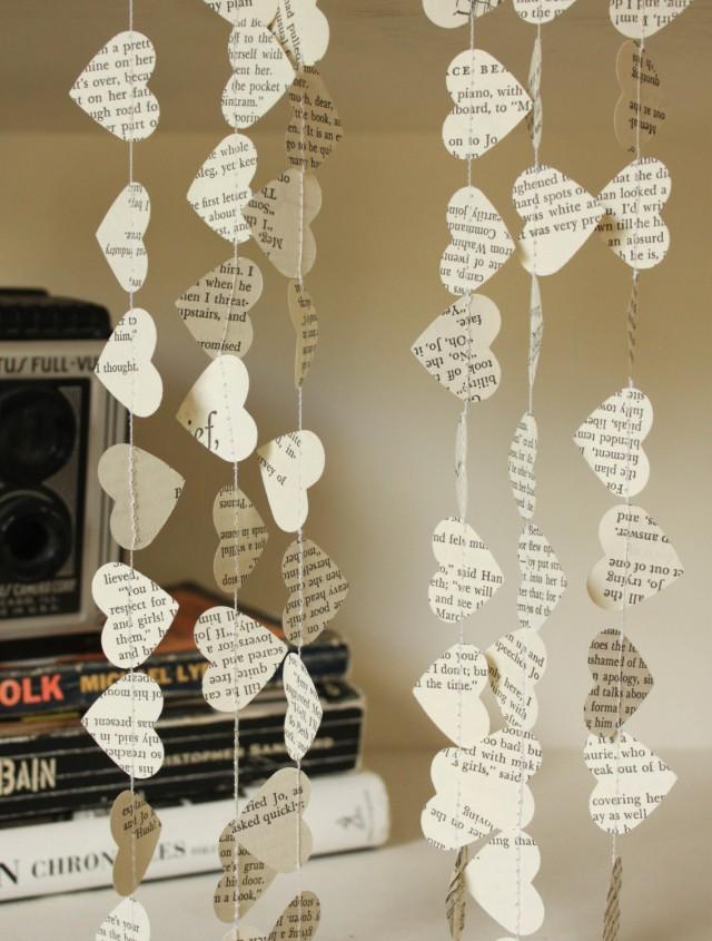 Book Page Hearts Wedding Garland, Paper Wedding Decorations, Paper
