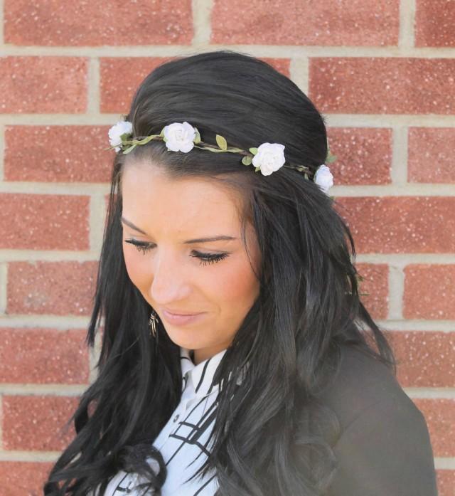 Pale Ivory Rose Floral Crown, Festival Garland, Flower Girl Flower