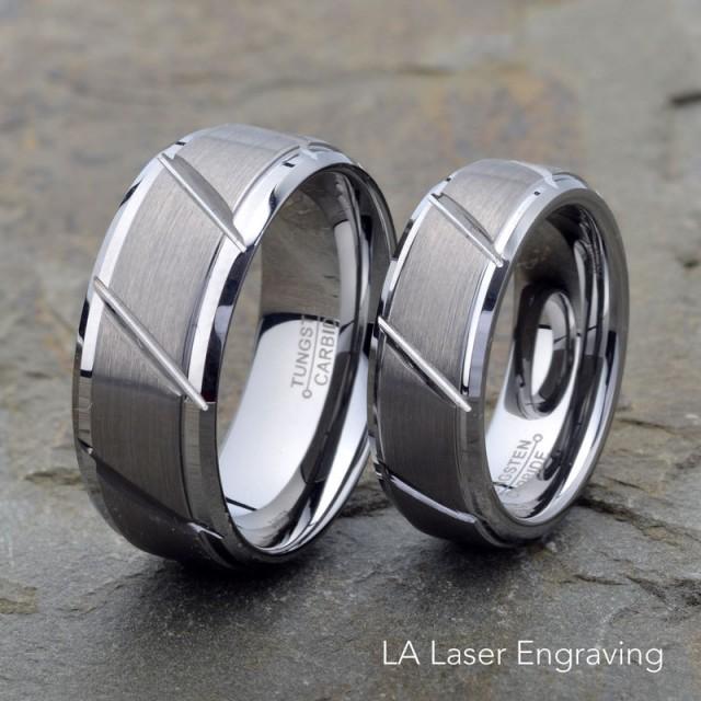 Tungsten Matching Set, Band Handmade His Hers 8mm 6mm, Custom Engraved