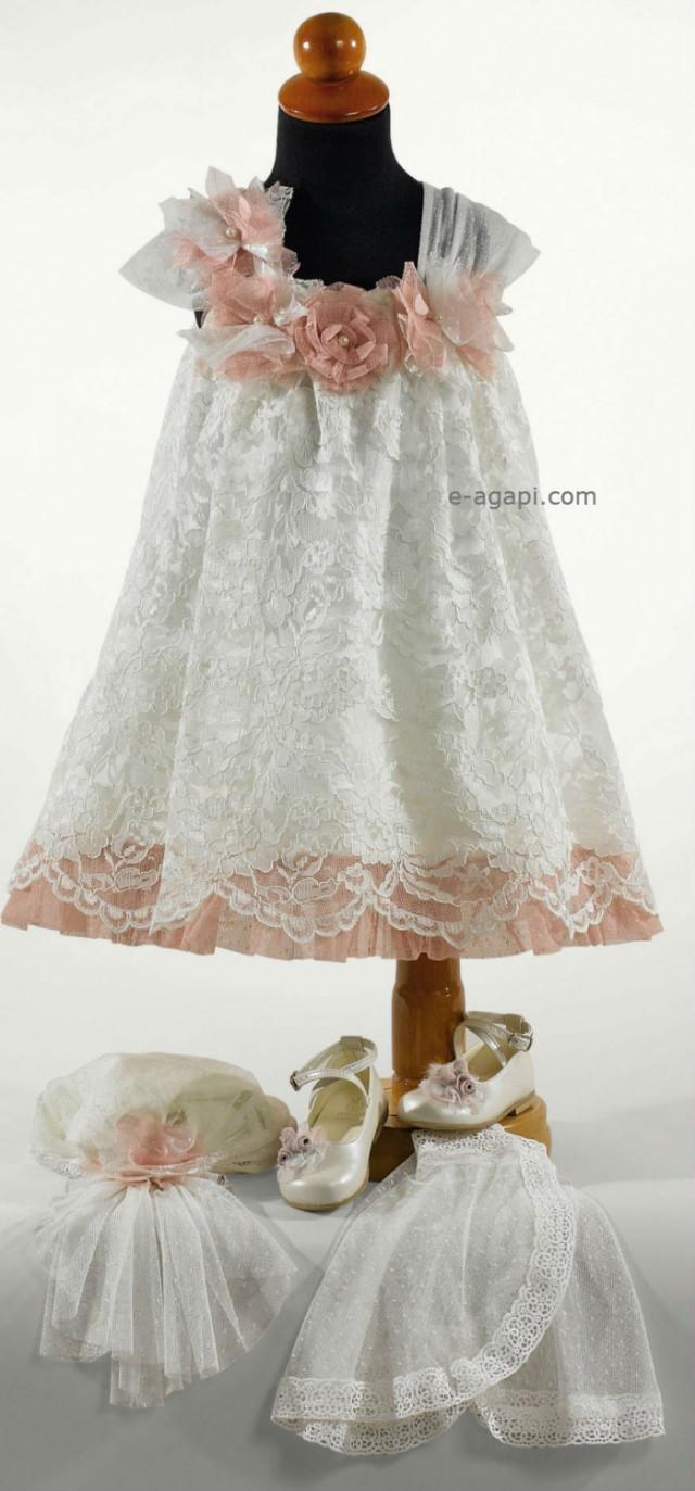 3pc Couture Lace Dress Baby Girl Wedding Dress White SET * Greek