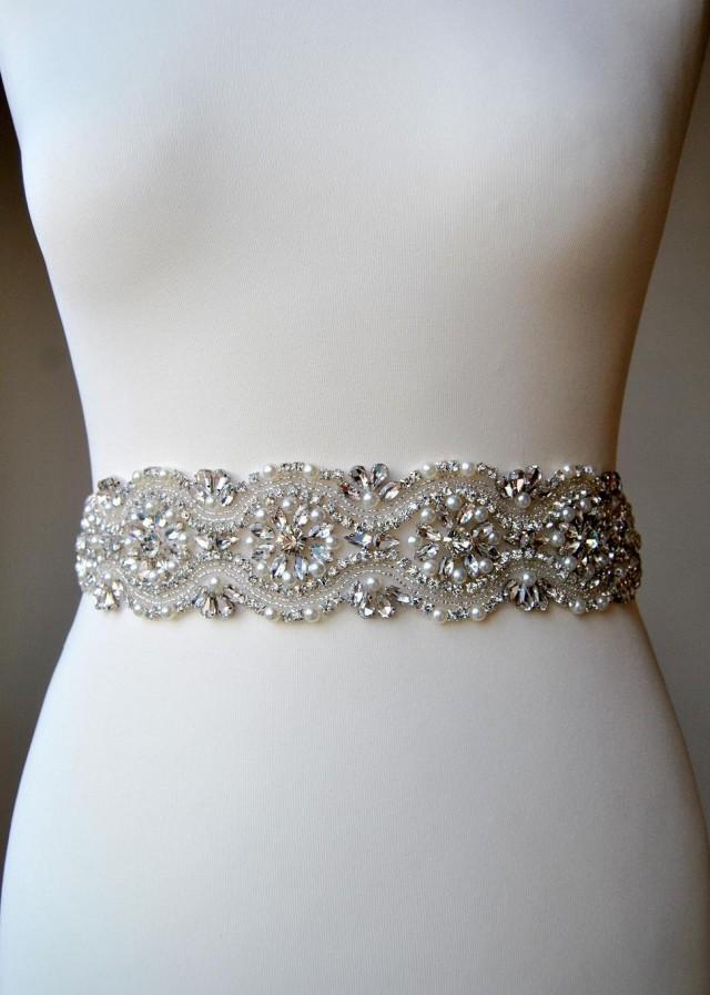 Luxury 2 Inch Wide Crystal Bridal Sash,Wedding Dress Sash Belt,Pearls